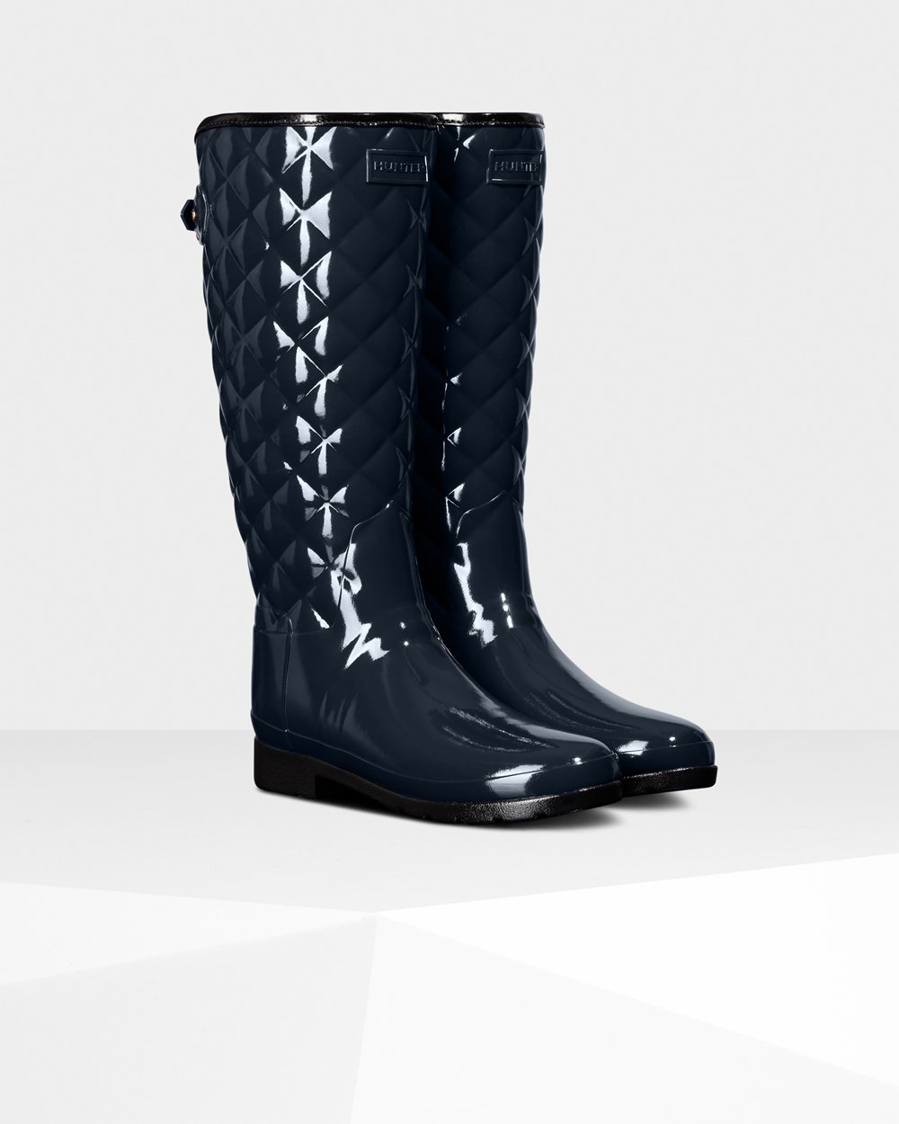 Womens Hunter Refined Adjustable Quilted Gloss - Tall Rain Boots Navy - 0136-TRCLW